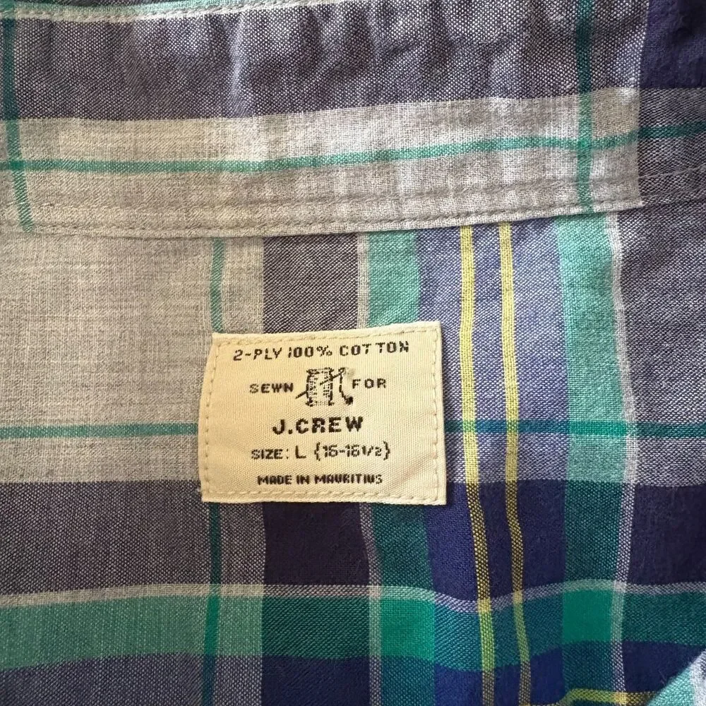 J.Crew Plaid Button Down Shirt Long Sleeve‎ Gray Two Tone Blue Men’s Size Large
